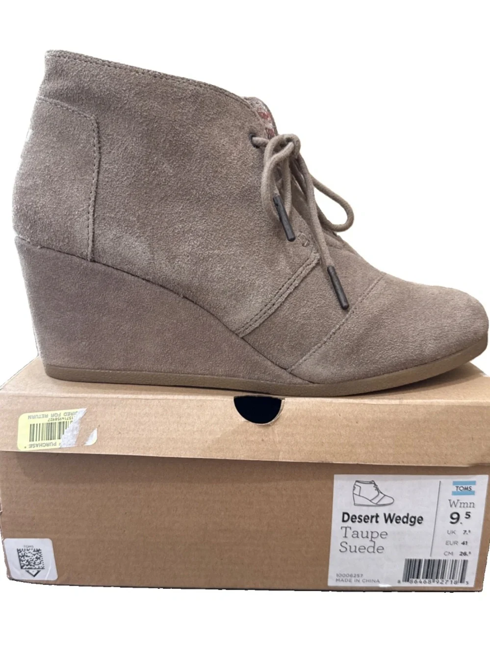 Toms Taupe Suede Desert Wedge Ankle booties shoes WOMENS size 9.5
